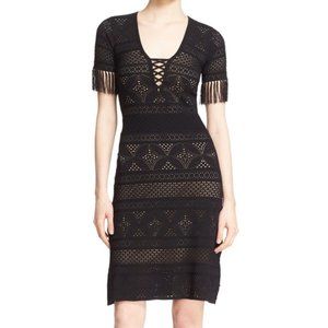 A.L.C. Trevi' Knit Pointelle Black Lace Sheath Dress sz XS